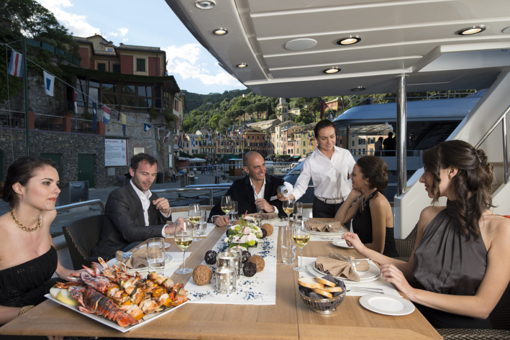 Monaco yacht charter, dining on deck