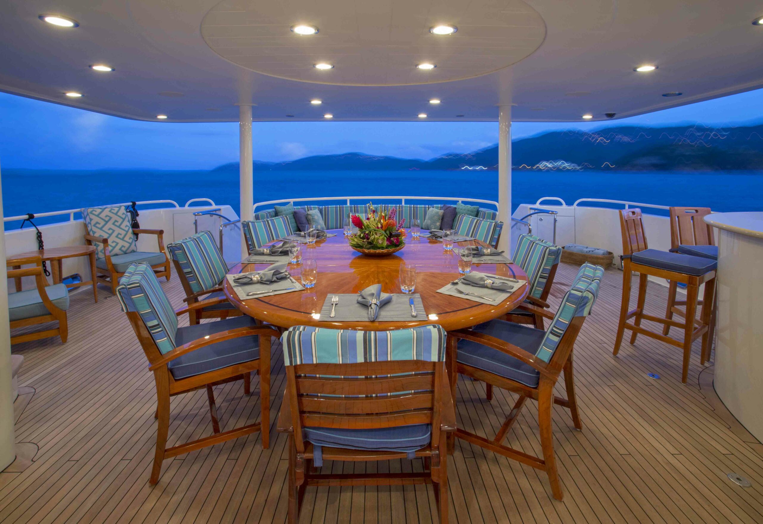 The Aft Deck on Arioso a 130-ft Westport in St Thomas.