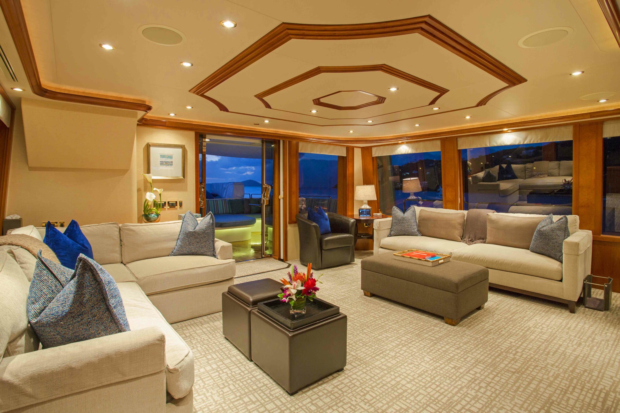 The Main Salon on Arioso a 130-ft Westport in St Thomas.