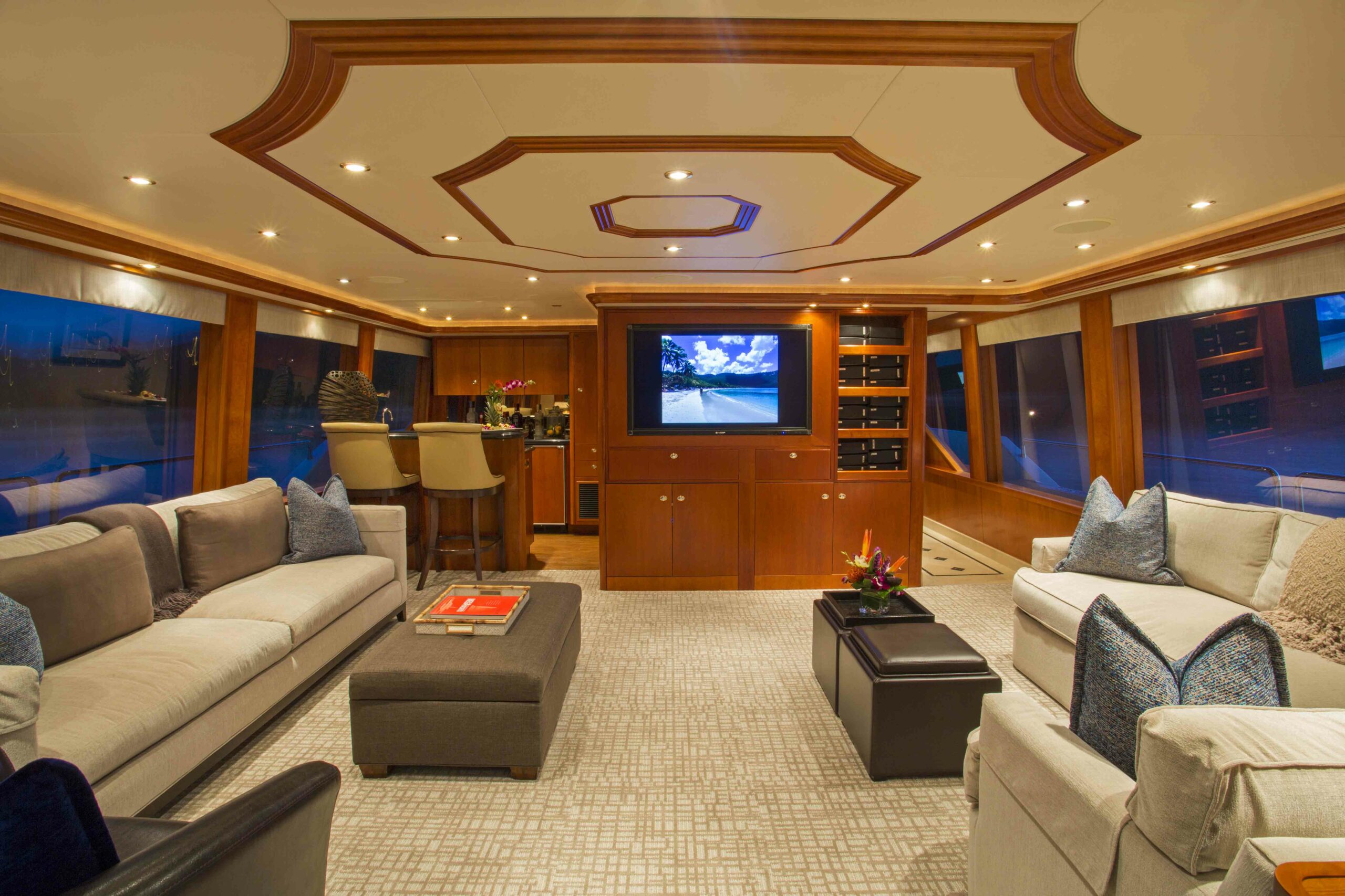 The Main Salon on Arioso a 130-ft Westport in St Thomas.