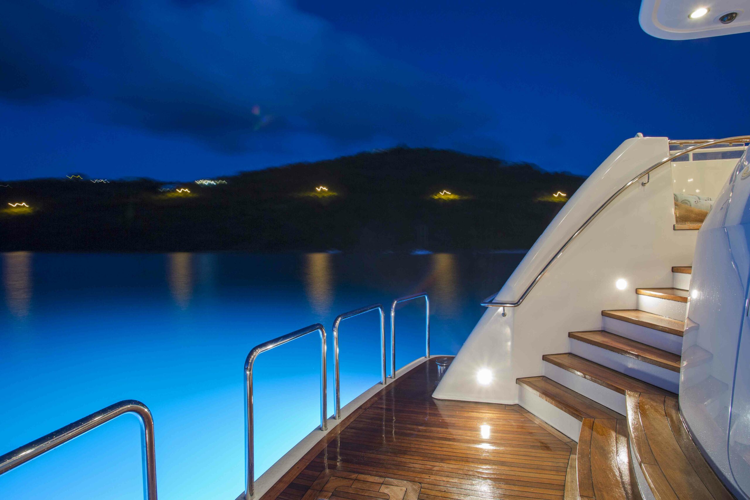 The stern Deck Arioso a westport 130 on St Thomas.