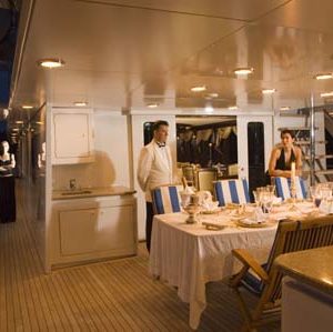 Ionian Princess yacht for sale dining on deck
