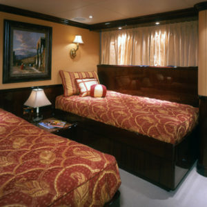 Ionian Princess yacht for sale, red guestroom