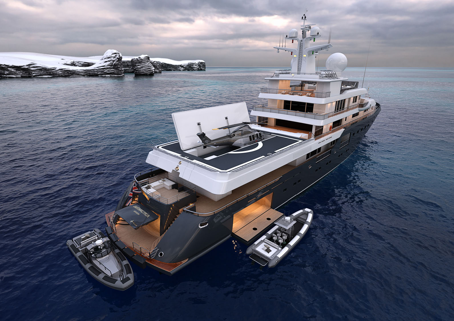 yacht with helipad and garage for sale