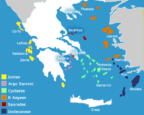 Greek Island yacht charter destination map of Greece