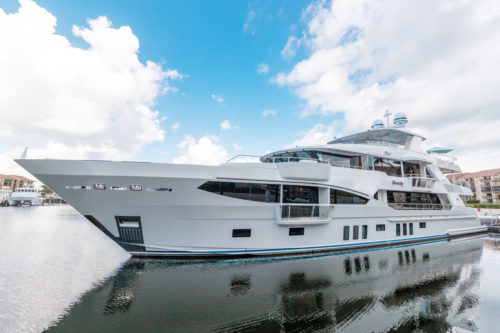 Serenity Yacht on display at the 2019 Palm Beach International Boat Show