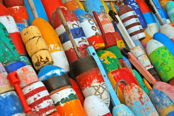Colorful buoys on New England yacht charter