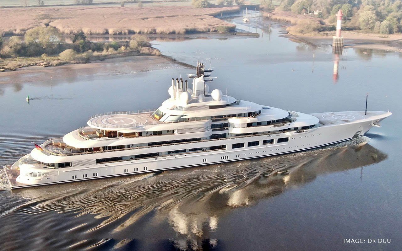 Lurssen Yacht SCHEHERAZADE Running Aerial Shot