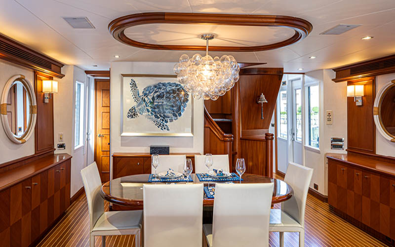 Dining area of PATIENCE 96 foot Nordlund yacht for sale