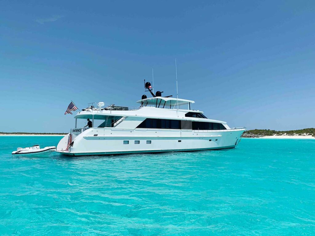 Aft Profile of PATIENCE 96 foot Nordlund yacht for sale