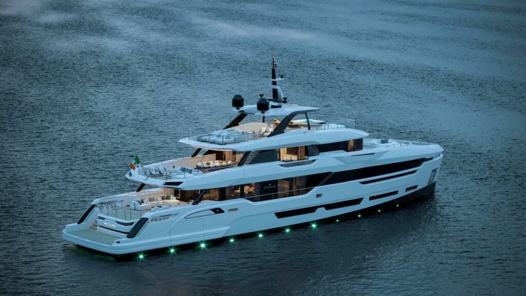 Profile of DOM133 134 foot Baglietto yacht.