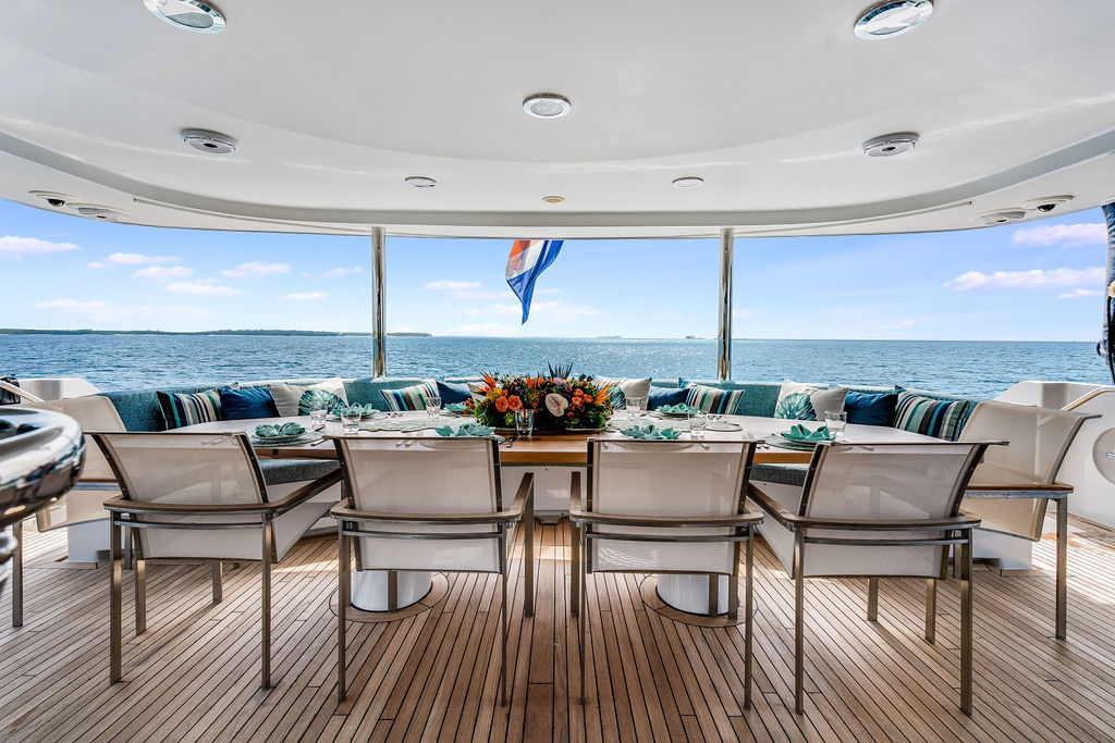 Aft deck of CUPCAKE 132 foot Westship yacht for charter