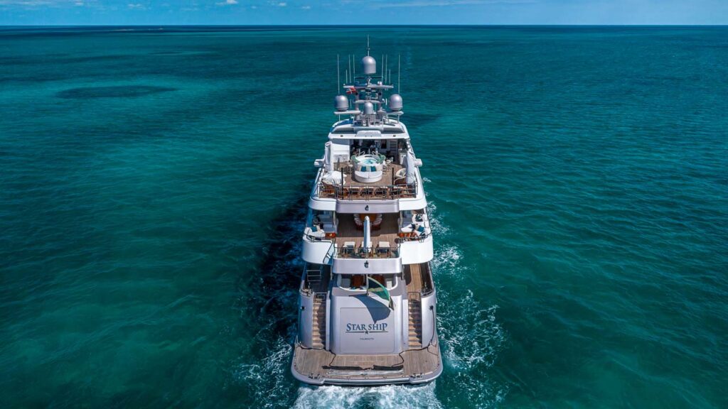 Aft profile of STARSHIP 185 foot Delta Marine yacht for sale