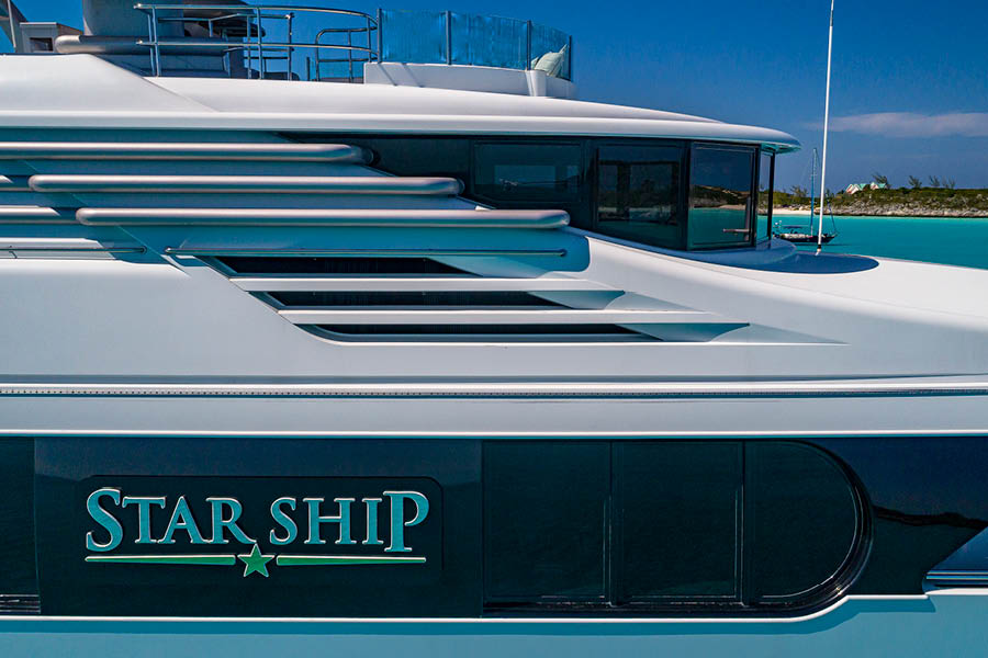 Side Profile of STARSHIP 185 foot Delta Marine yacht for sale