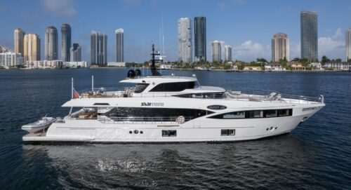 Profile of SANTOSH 108 foot Majesty yacht for sale.