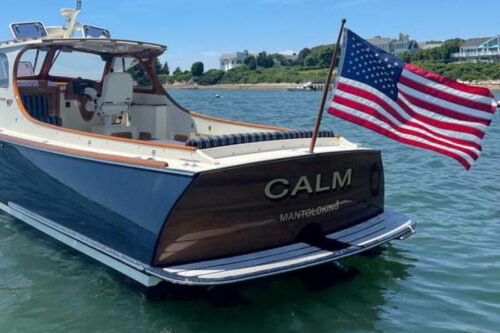 Aft profile of CALM, a 36 foot Hinckley.