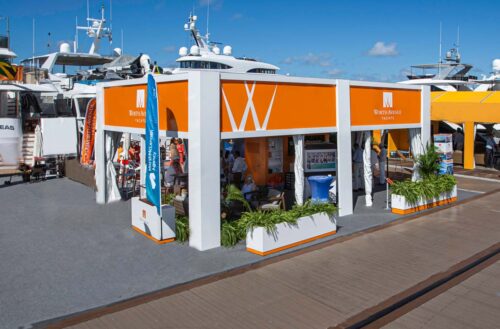 Worth Avenue Yachts' main display at FLIBS 2023