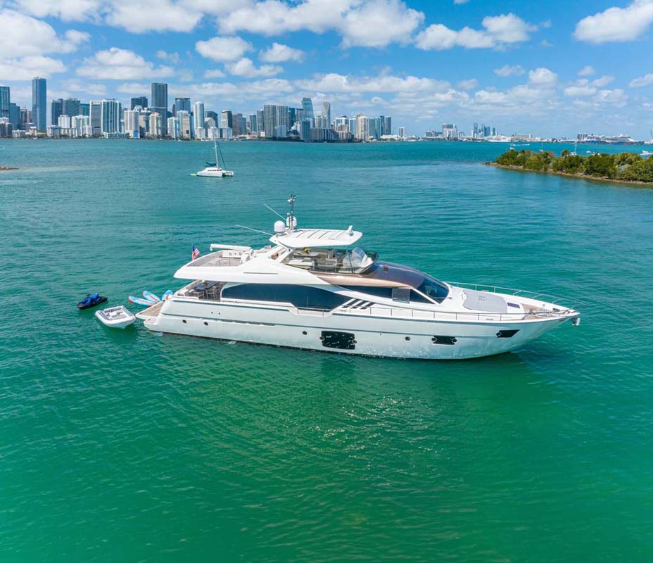 Profile of HOYA SAXA, 87 foot Ferretti yacht for charter.