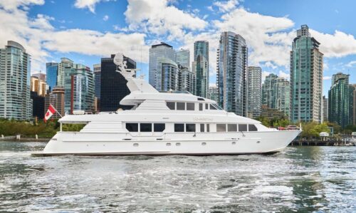 Profile of SUMMERTIME II, a 116 foot Hatteras yacht for sale.