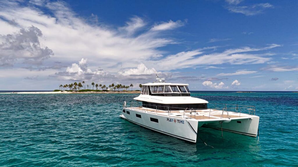 Profile of PLAYTIME, a 64 foot Lagoon yacht for charter in The Bahamas.