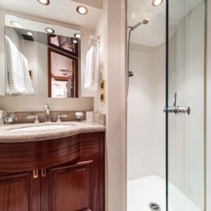 VIP stateroom ensuite of BETH ANN, a 112 foot Westport yacht for charter in The Bahamas, Florida and New England.