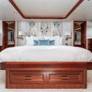 Master stateroom of BETH ANN, a 112 foot Westport yacht for charter in The Bahamas, Florida and New England.