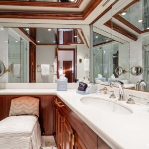 Master stateroom ensuite of BETH ANN, a 112 foot Westport yacht for charter in The Bahamas, Florida and New England.