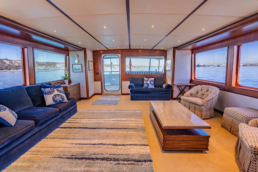 MY LADY ALASKA - Main salon of LADY ALASKA, a 97 foot Broward yacht for charter in Alaska.