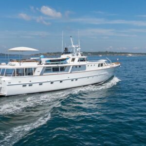 Aft profile of SOVEREIGN, a 100' Burger yacht for charter in the Dominican Republic.