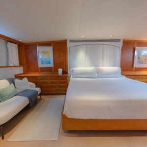 Master stateroom of SOVEREIGN, a 100' Burger yacht for charter in the Dominican Republic.