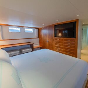 Master stateroom of SOVEREIGN, a 100' Burger yacht for charter in the Dominican Republic.