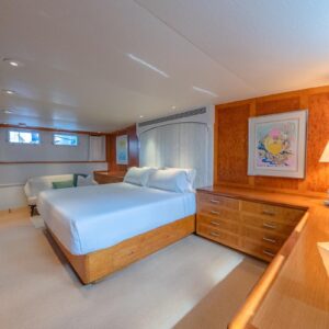Master stateroom of SOVEREIGN, a 100' Burger yacht for charter in the Dominican Republic.