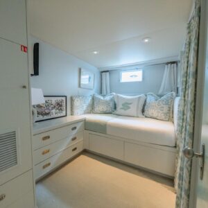 Guest stateroom of SOVEREIGN, a 100' Burger yacht for charter in the Dominican Republic.