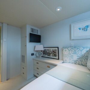 Guest stateroom of SOVEREIGN, a 100' Burger yacht for charter in the Dominican Republic.