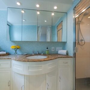 Guest ensuite of SOVEREIGN, a 100' Burger yacht for charter in the Dominican Republic.