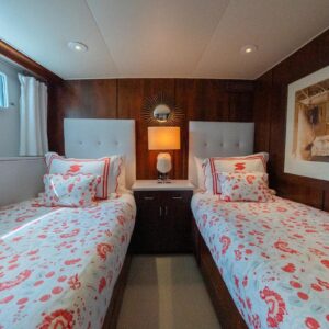 Guest stateroom of SOVEREIGN, a 100' Burger yacht for charter in the Dominican Republic.
