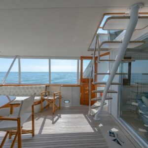 Aft deck of SOVEREIGN, a 100' Burger yacht for charter in the Dominican Republic.