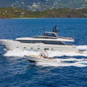 Profile of SWEET VIRGINIA, a 96′ Sanlorenzo yacht for charter in The Bahamas.