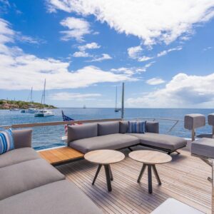Sundeck of SWEET VIRGINIA, a 96′ Sanlorenzo yacht for charter in The Bahamas.