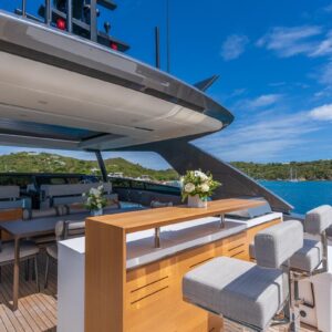 Sundeck of SWEET VIRGINIA, a 96′ Sanlorenzo yacht for charter in The Bahamas.