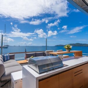 Sundeck of SWEET VIRGINIA, a 96′ Sanlorenzo yacht for charter in The Bahamas.