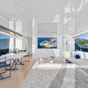 Main salon ensuite of SWEET VIRGINIA, a 96′ Sanlorenzo yacht for charter in The Bahamas.