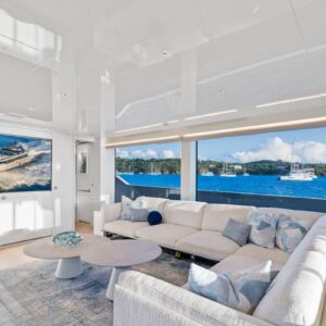 Main salon ensuite of SWEET VIRGINIA, a 96′ Sanlorenzo yacht for charter in The Bahamas.