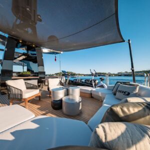 Sundeck of DB9, a 171 foot Palmer Johnson yacht for charter in the Mediterranean.