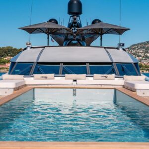 Pool aboard DB9, a 171 foot Palmer Johnson yacht for charter in the Mediterranean.