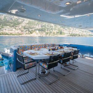 Aft deck of IRAMA, a 137 foot Concept Marine yacht for charter in the Mediterranean.