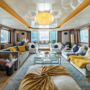 Main salon of IRAMA, a 137 foot Concept Marine yacht for charter in the Mediterranean.