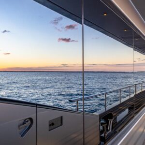 Sidedeck of OKTO, a 218 foot ISA yacht for charter in the Mediterranean.