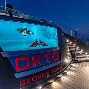 Infinity pool of OKTO, a 218 foot ISA yacht for charter in the Mediterranean.