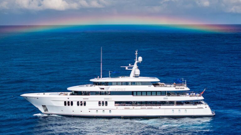 Profile of TOP FIVE II, a 200-foot Royal Hakvoort yacht for charter in The Bahamas and Caribbean.